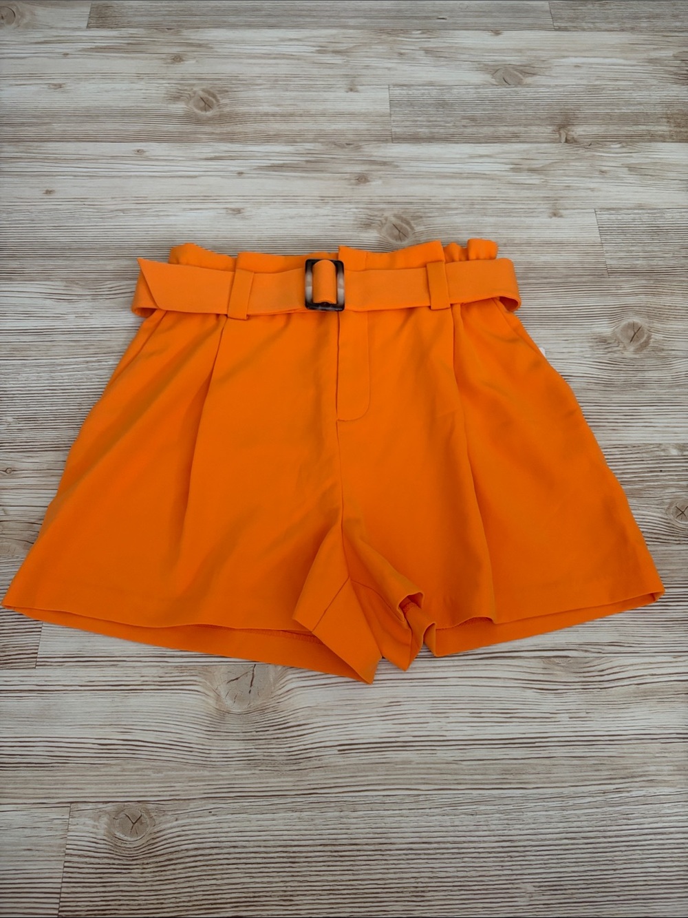 Nine West High-Waist Belted Orange Paperbag Shorts